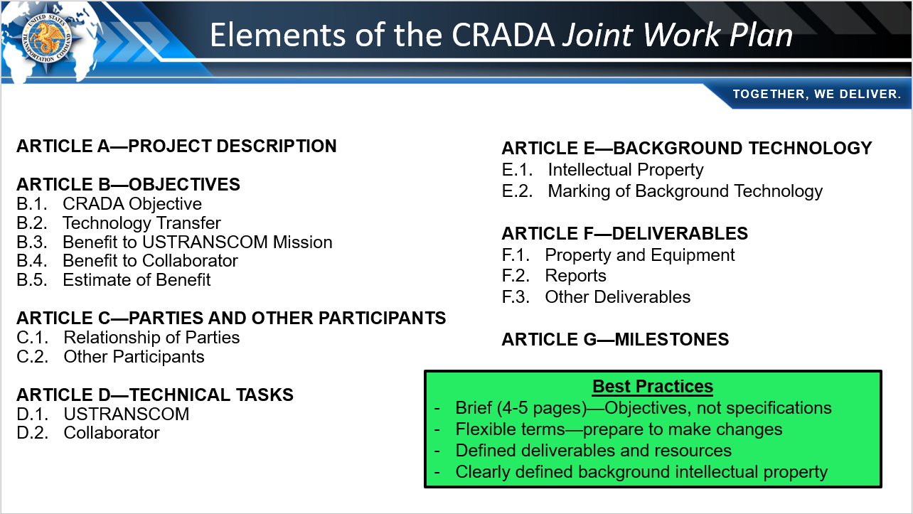 Elements of the CRADA Joint Work Plan